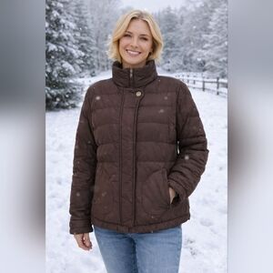 Calvin Klein Puffer Brown Duck Down Mock Neck Warm Coat